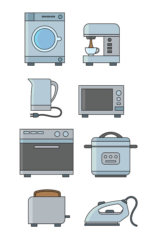电器洗衣机咖啡机热水壶矢量免扣元素