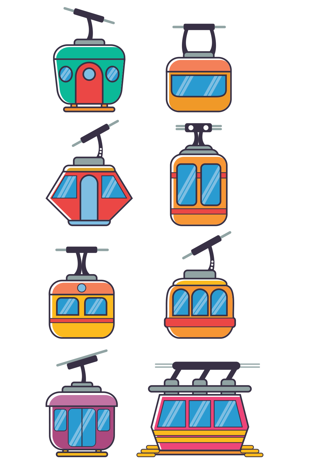 封闭缆车卡通手绘矢量免扣元素