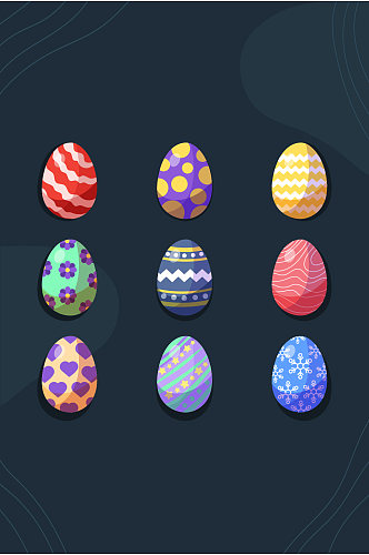 彩色条纹波点图案鸡蛋矢量免扣元素