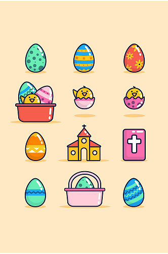 鸡蛋篮子花纹图案卡通矢量免扣元素