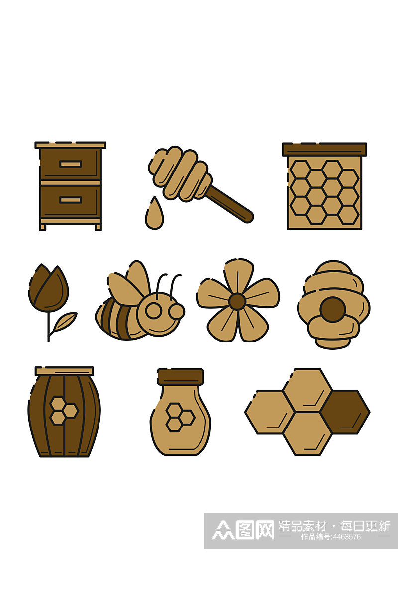 蜂蜜蜜蜂蜂巢蜂箱矢量免扣元素素材