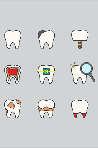牙齿种植保护龋齿矢量免扣元素