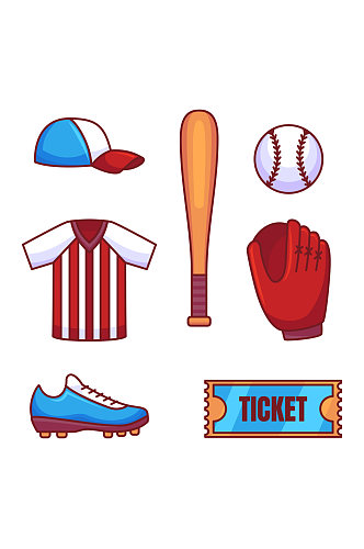 棒球比赛装备手套门票矢量免扣元素