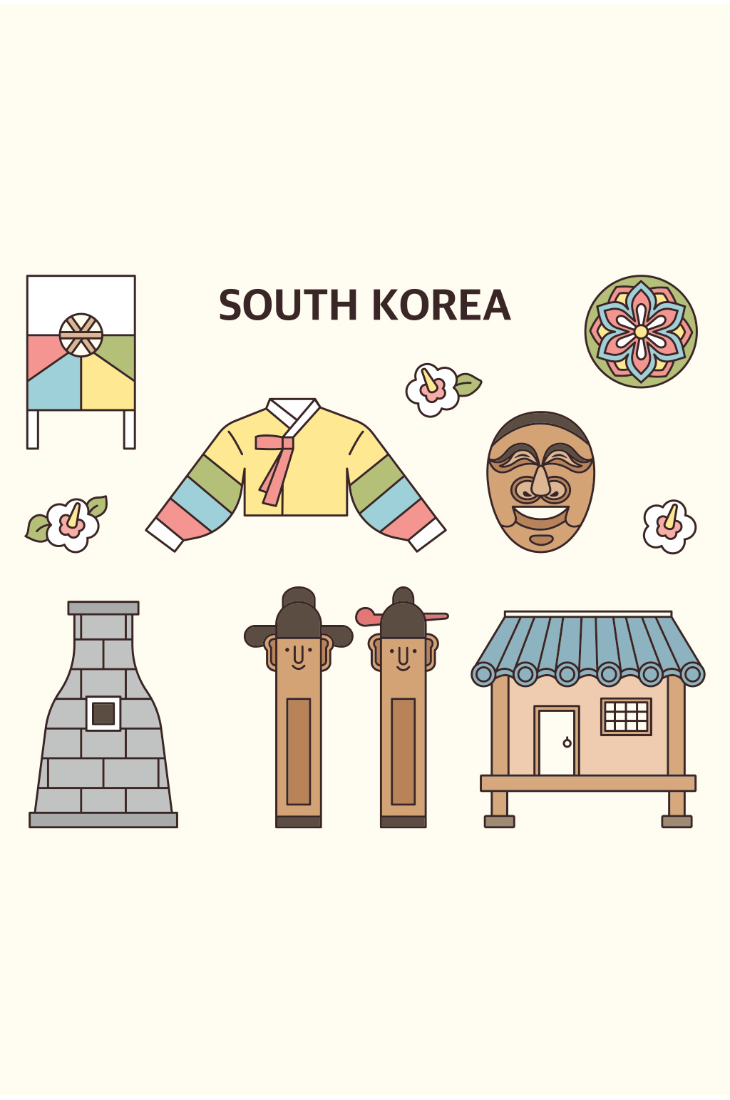 韩国少数民族建筑服饰矢量免扣元素