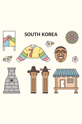 韩国少数民族建筑服饰矢量免扣元素