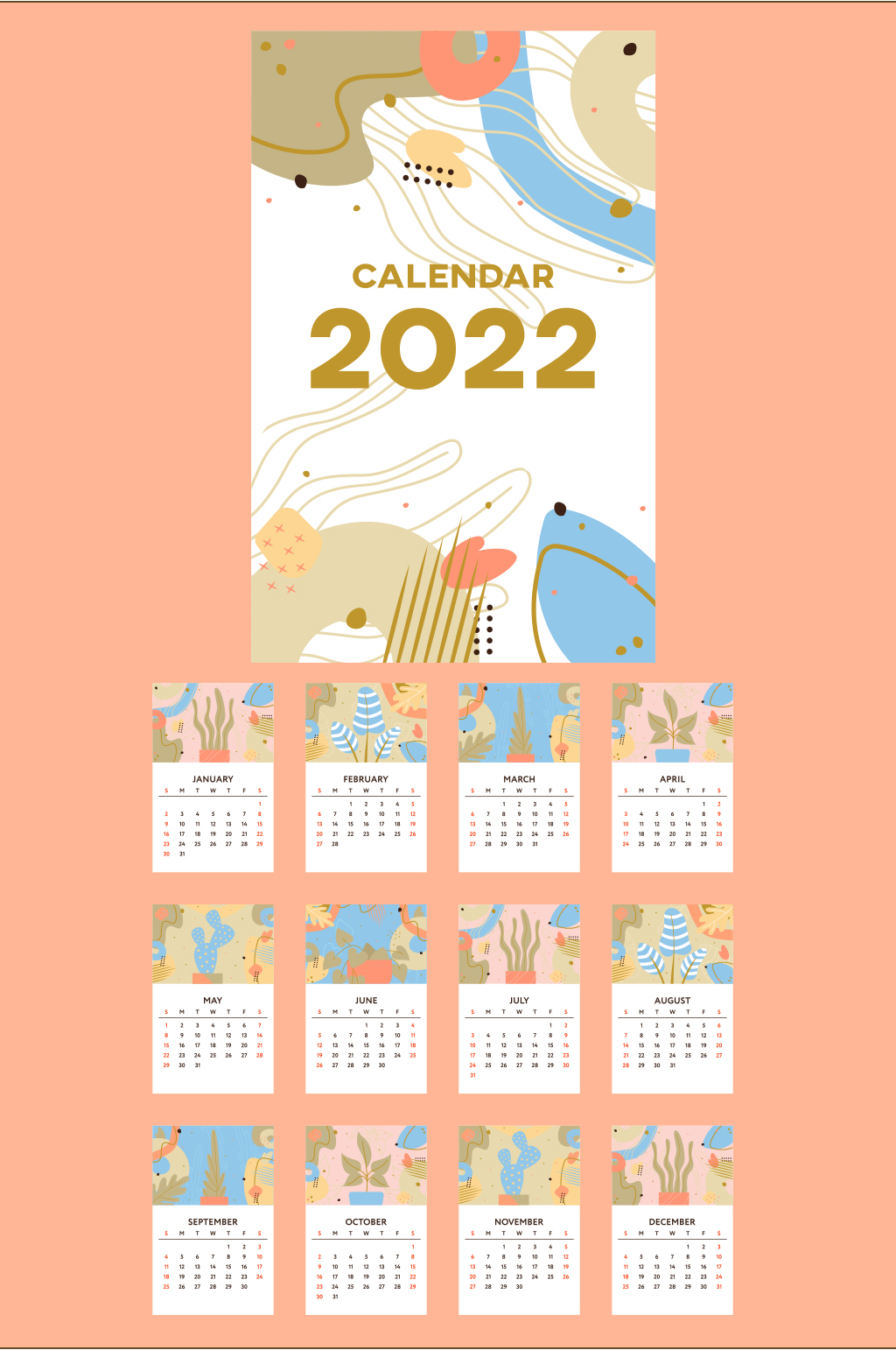 彩色裝飾2022年臺歷模板矢量免扣元素素材