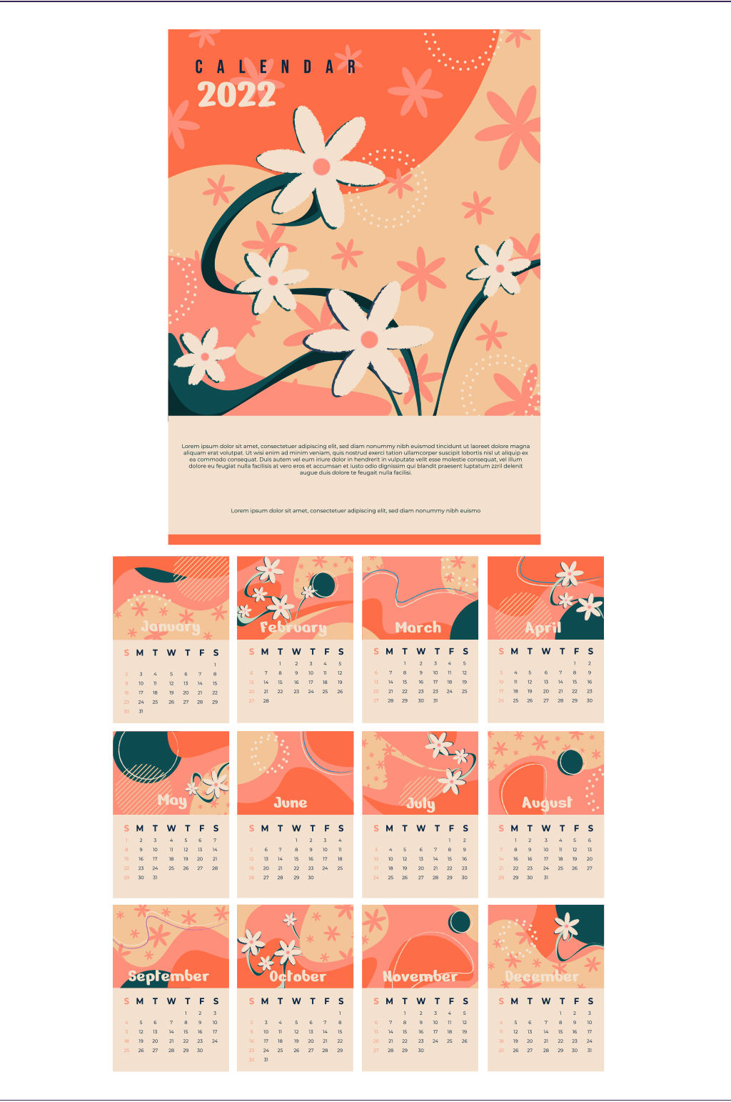 花朵小雛菊2022年臺(tái)歷矢量免扣元素素材