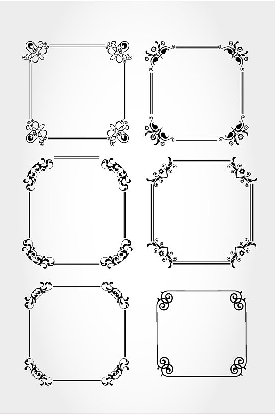 方形中式欧式花边框花纹矢量免扣元素