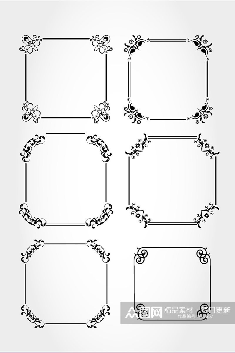 方形中式欧式花边框花纹矢量免扣元素素材