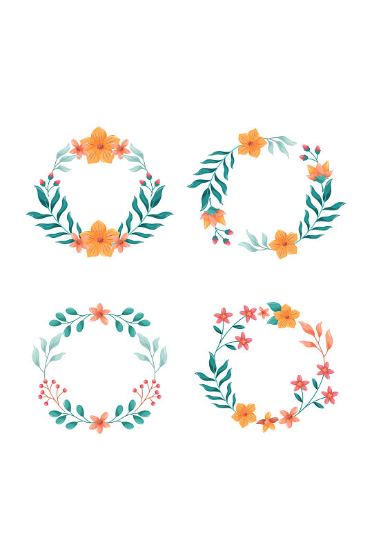小清新植物花朵婚礼装饰花环矢量免扣元素