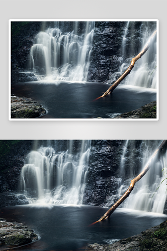 林涧小溪瀑布风景摄影图