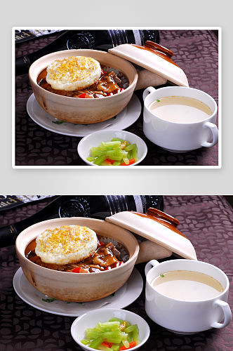类香菇牛肉煲仔饭美食摄影图片
