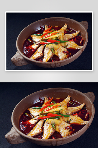 石锅鲜椒耗儿鱼美食摄影图片