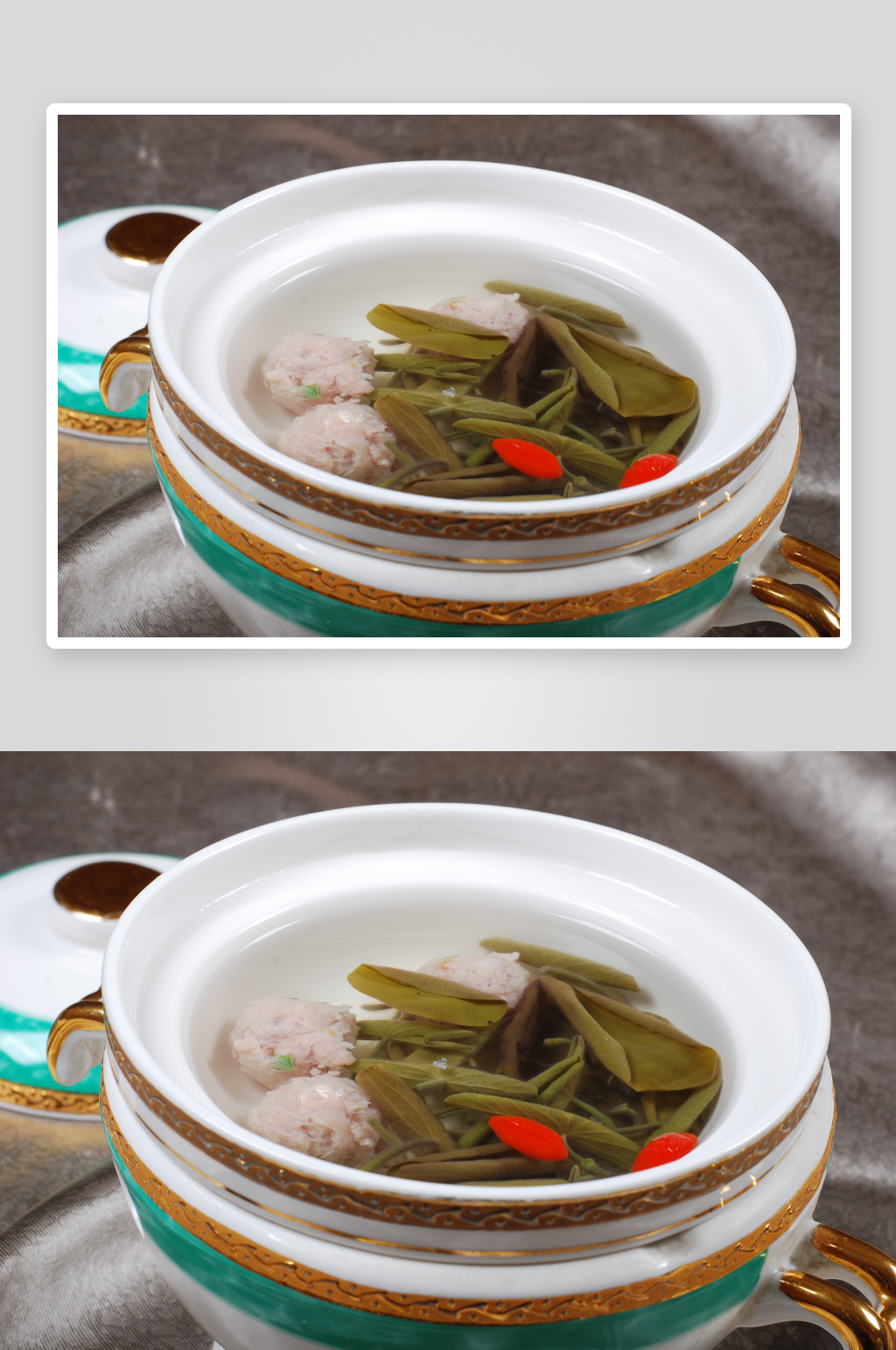 莼菜肉丸盅摄影图片素材