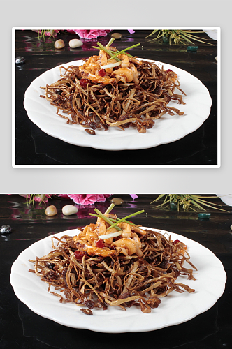 茶树菇炒海鲜摄影图片
