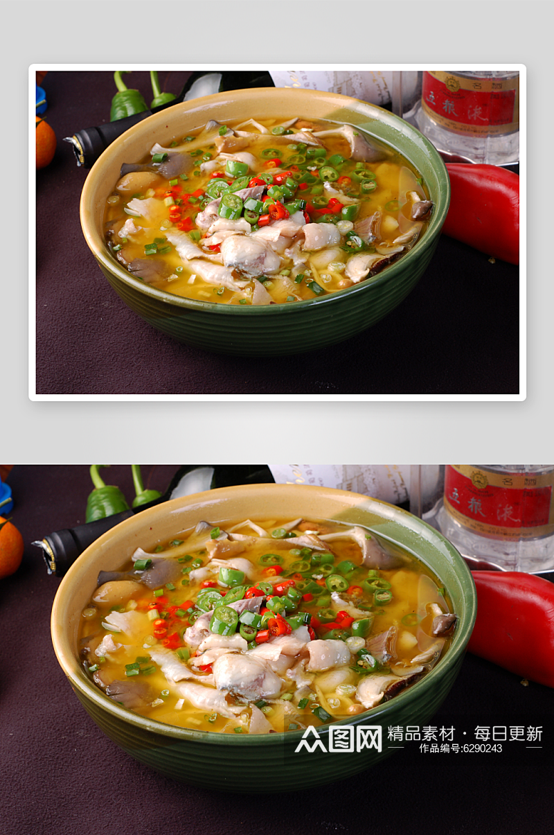 热菜野菌酸汤鱼摄影图片素材