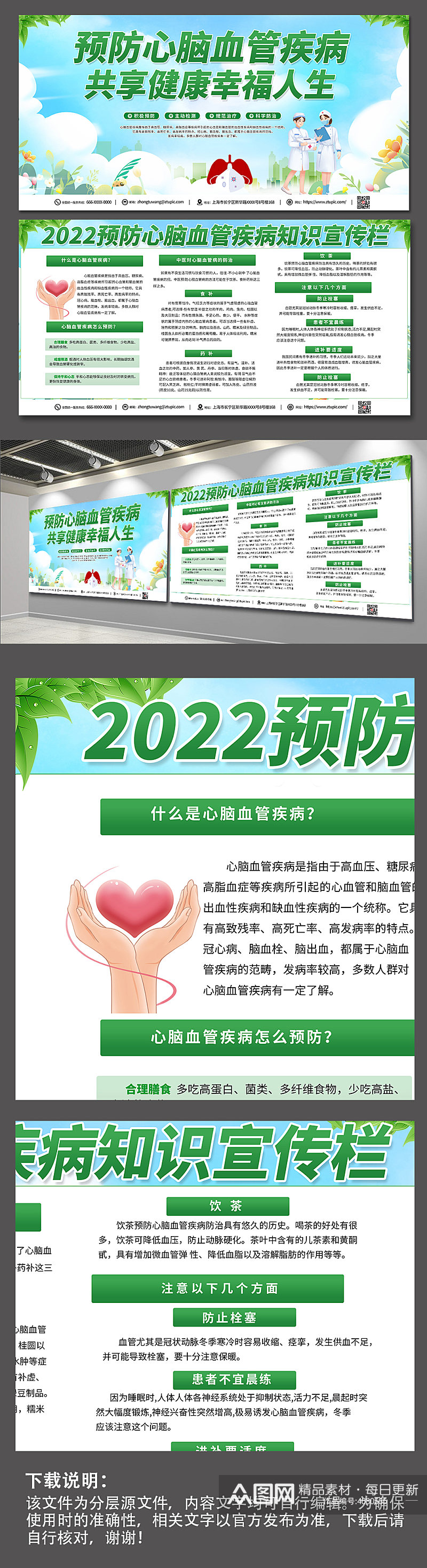 2022绿色预防心脑血管疾病内容展板素材