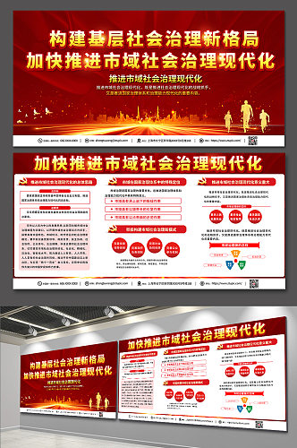 红色喜庆市域社会治理宣传展板