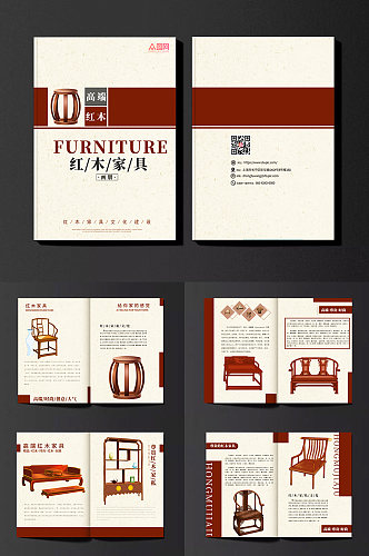 红色创意红木家具画册设计模板