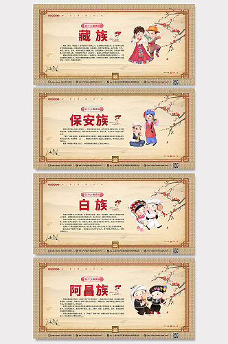 中国风水墨56个少数民族介绍展板