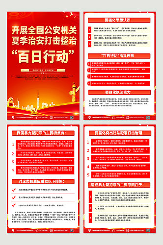 红色喜庆夏季治安打击百日行动党建海报