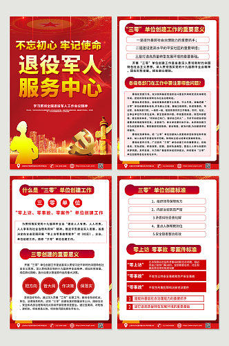 红色喜庆退役军人保障法内容四件套海报