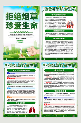 创意绿色控烟戒烟知识宣传四件套海报