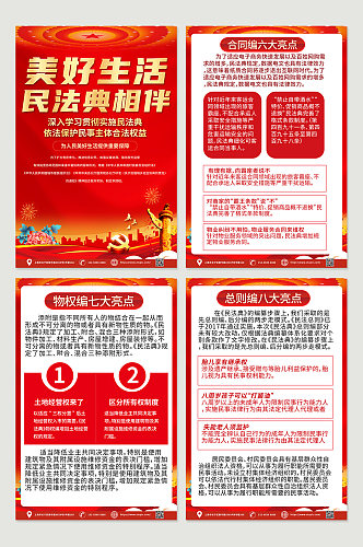 红色喜庆民法典知识党建海报模板