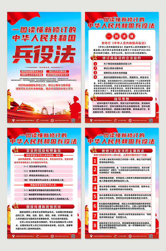 学习贯彻中国兵役法参军部队海报