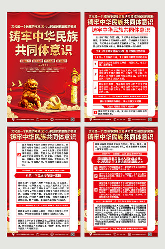 红色喜庆铸牢中华民族共同体意识党建海报