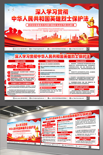红色中华人民共和国英雄烈士保护法党建展板