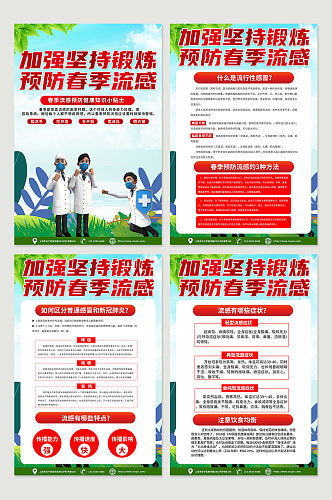 红色大气春季预防流感医疗知识宣传海报