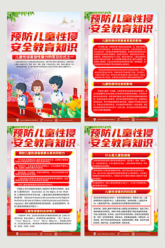 红色大气预防儿童防性侵宣传海报设计