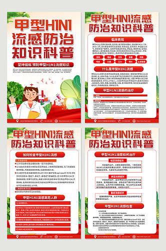 红色时尚甲型H1N1流感防治知识海报设计