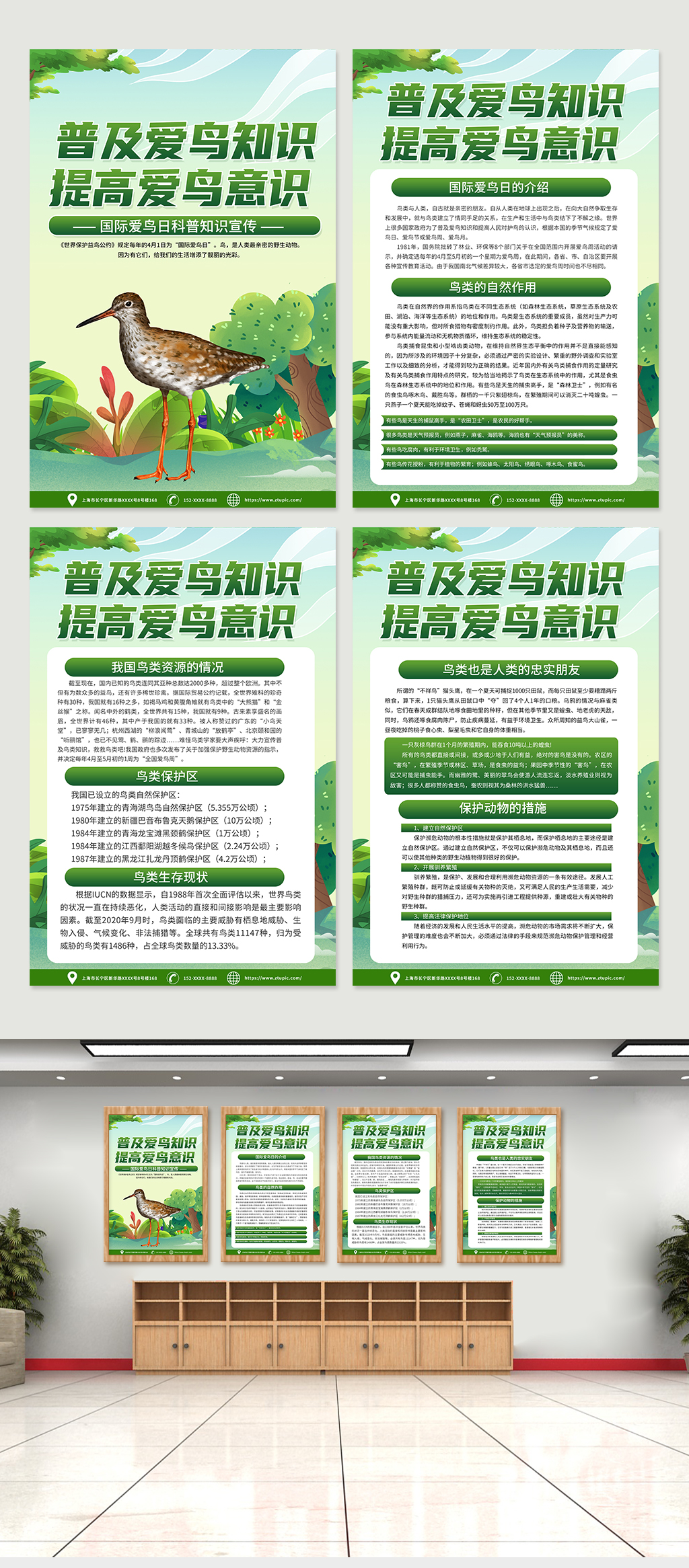 时尚创意大气爱鸟日宣传科普知识海报素材
