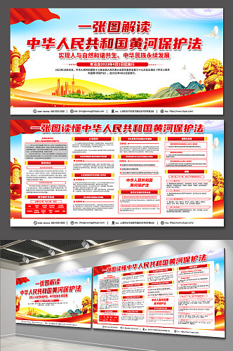 红色时尚中华人民共和国黄河保护法展板