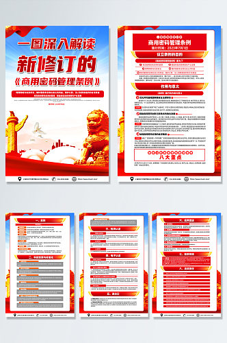 红色大气新修订的商用密码管理条例党建海报