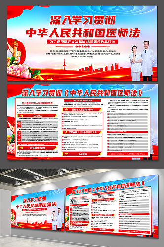 红色大气中华人民共和国医师法党建宣传展板