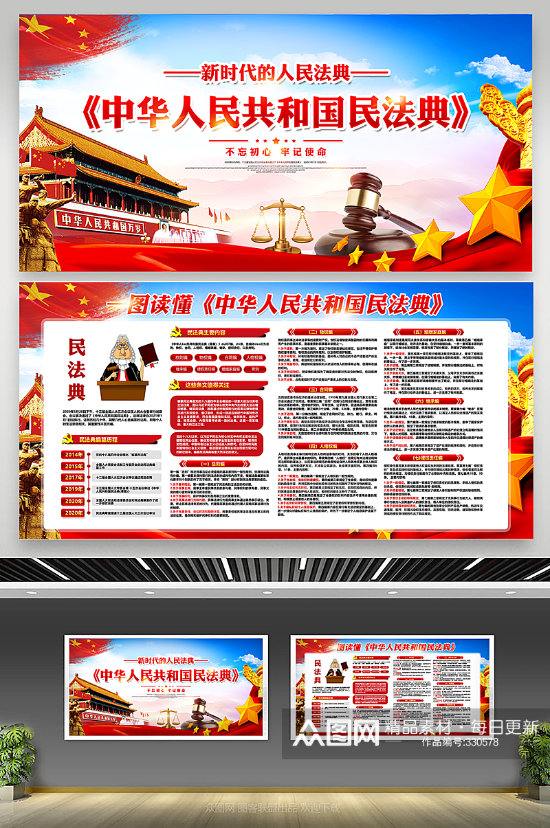 一图看懂中华人民共和国民法典 民法典科普宣传展板素材