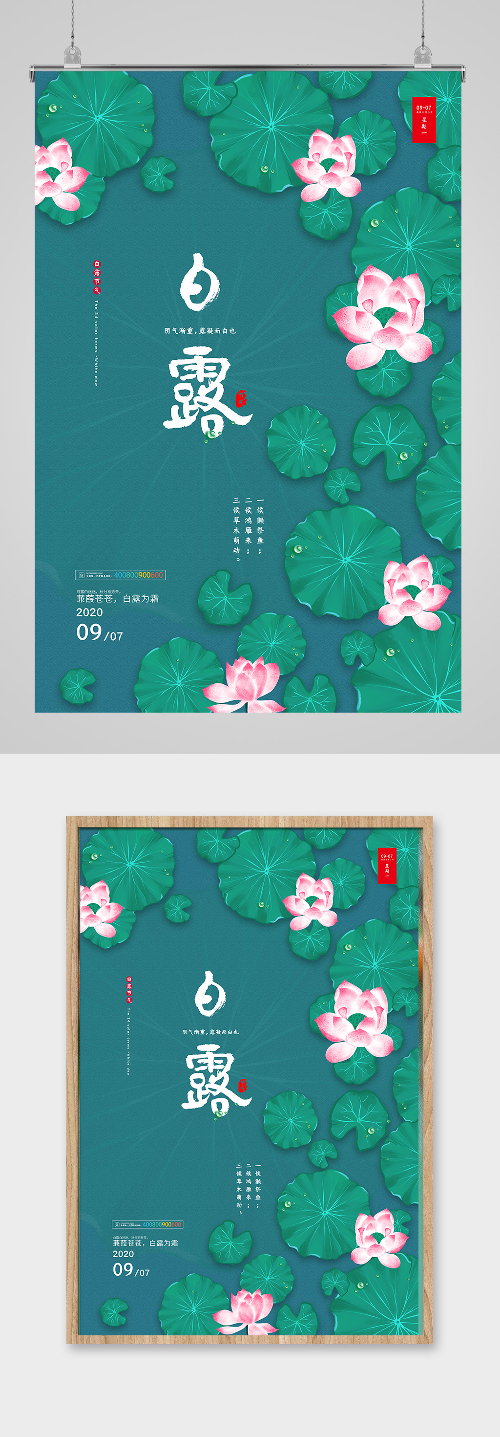 白露插画风微信热点海报素材