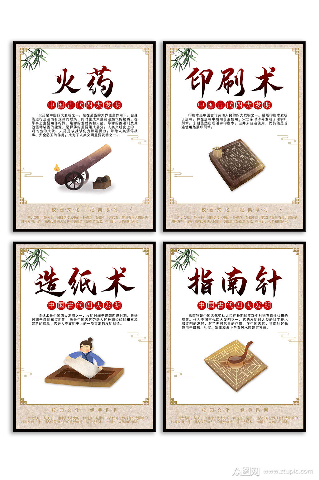 四大发明校园文化挂画素材