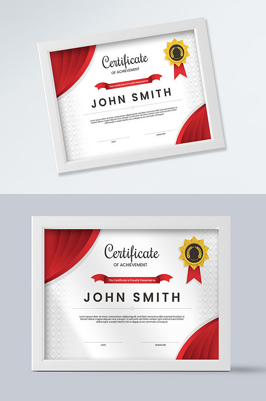 红白简约荣誉证书-众图网