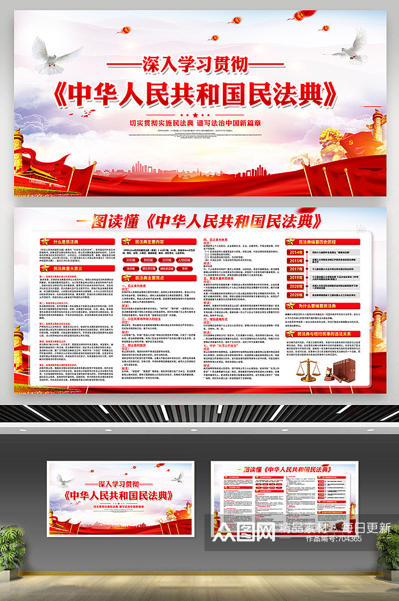 一图看懂中华人民共和国民法典 解读民法典宣传党建展板素材