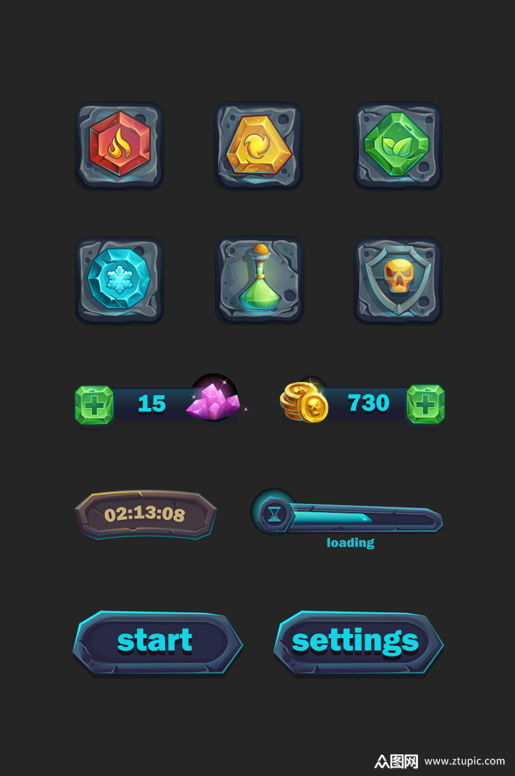 多色魔幻游戏图标按钮素材