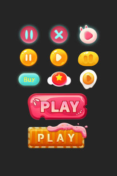 多色系卡通圆润质感游戏按钮icon