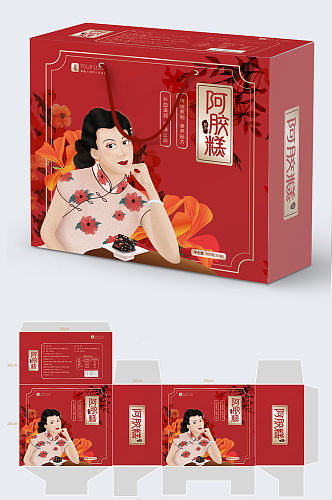 中国风手绘阿胶糕礼盒包装