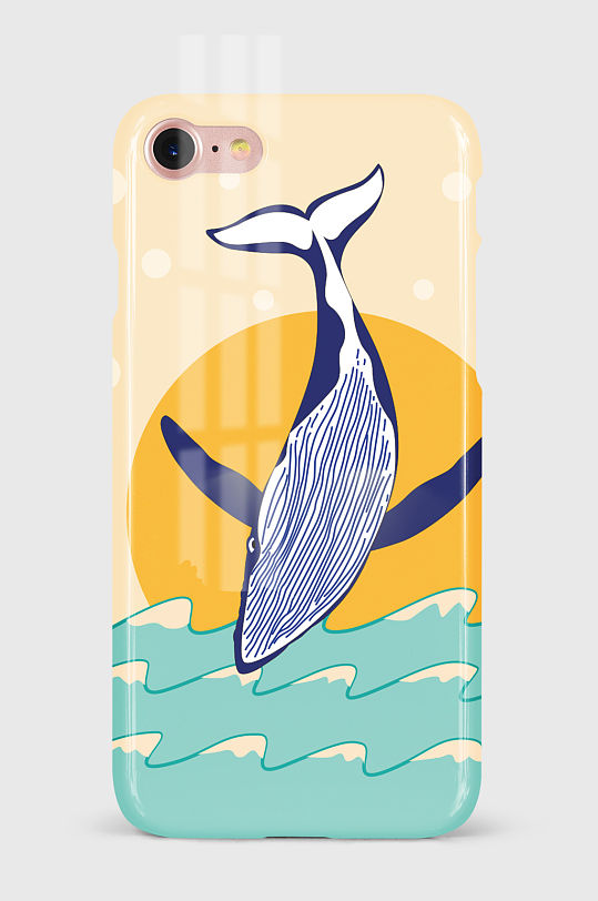 手绘卡通鲸鱼落日手机壳