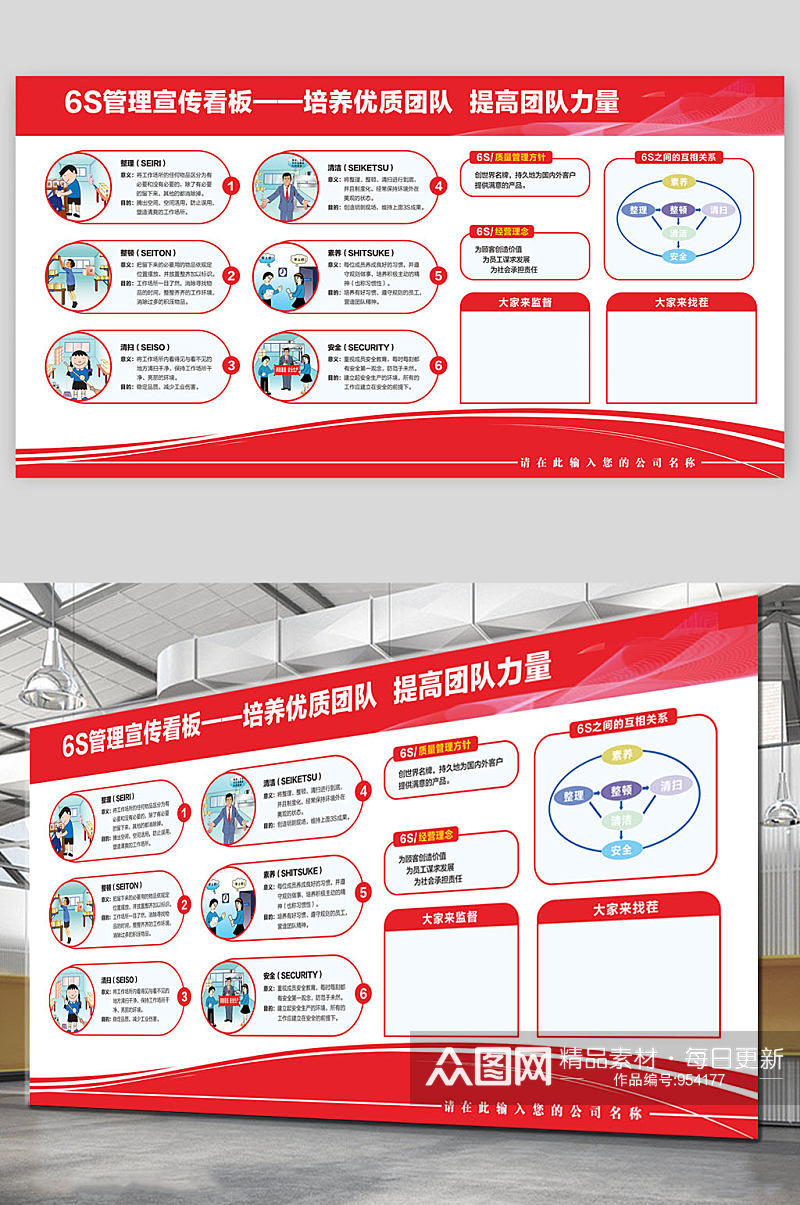 红色6s安全制度管理宣传栏公示栏素材