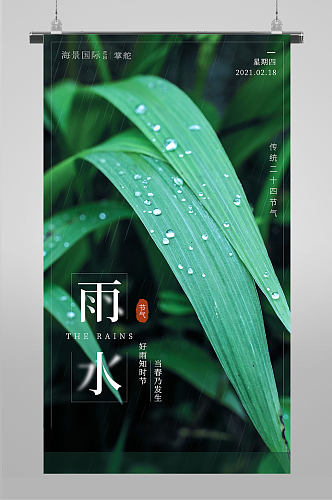 绿色雨水24节气古风海报