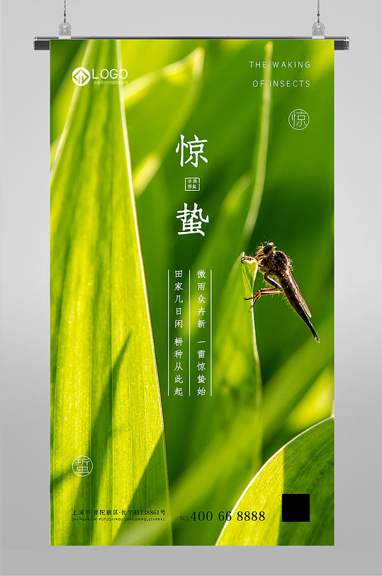 惊蛰绿色创意传统二十四节气惊蛰海报